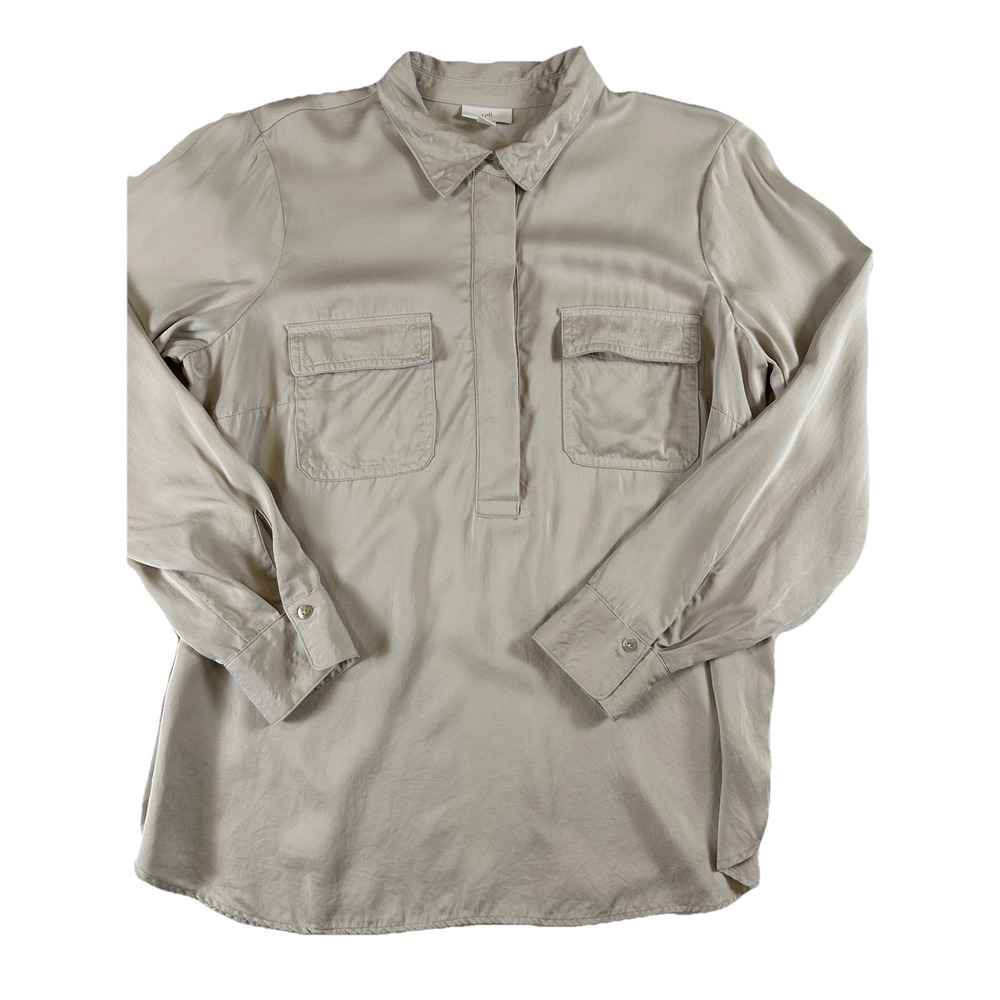 J. Jill 3X Light Gray Blouse Shirt Long Sleeve Modal Rayon Pocket Top‎ Soft WB